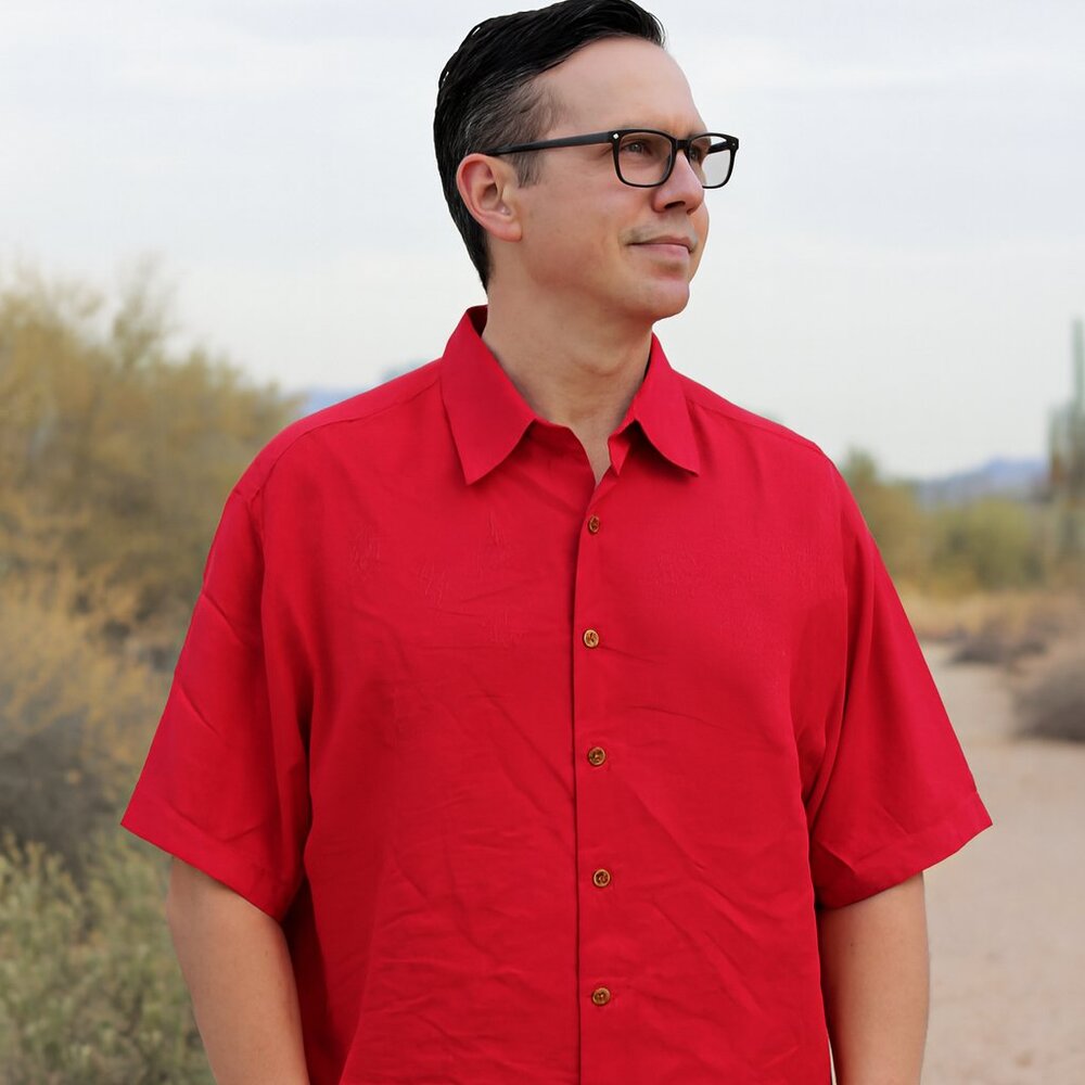 Bamboo Cay Fine Resortwear Men L Coral Geometric Print Short Sleeve Button‎ Up**